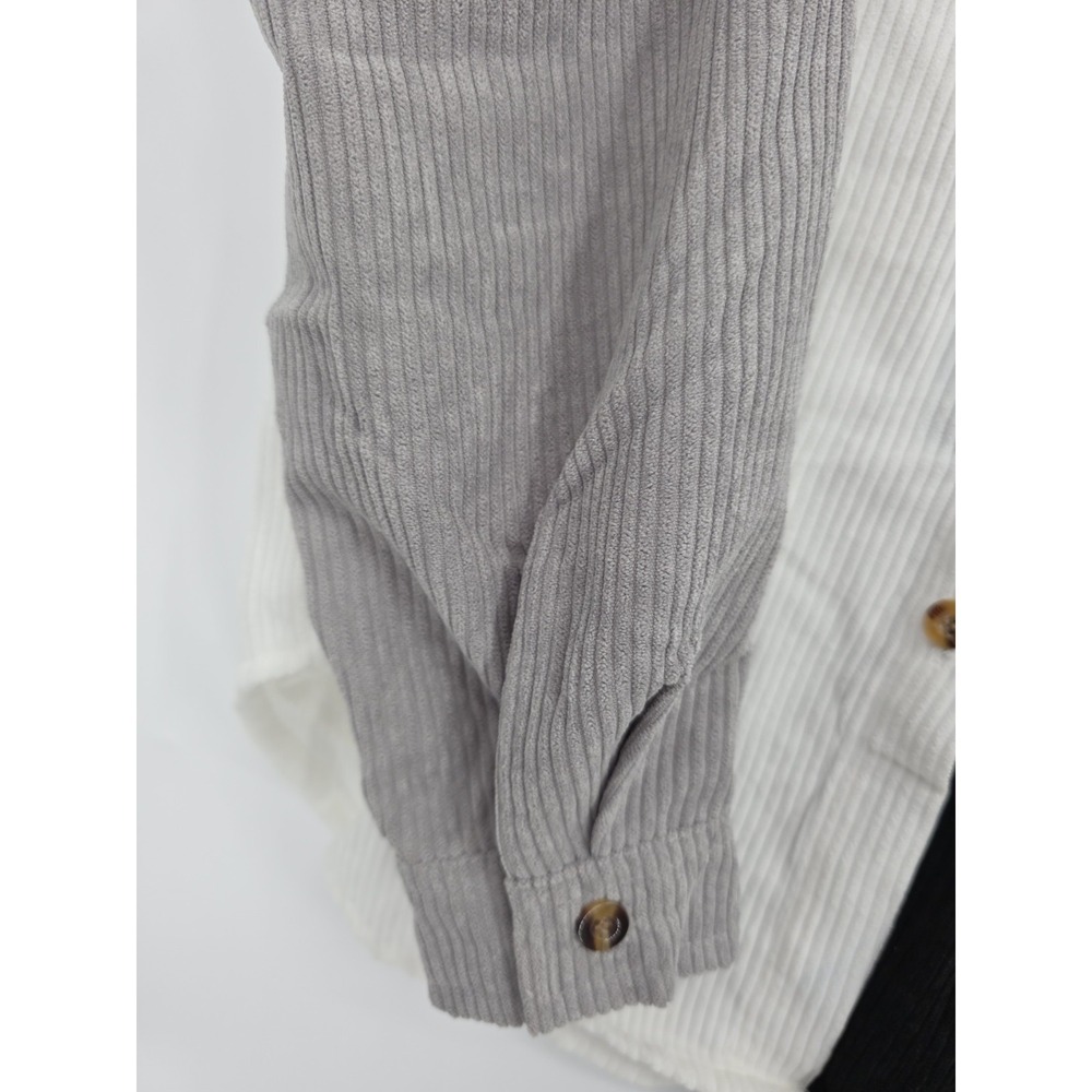 NWT Oversized Color Block Ribbed Button Front Shirt L Long Sleeve Black White - Picture 7 of 13